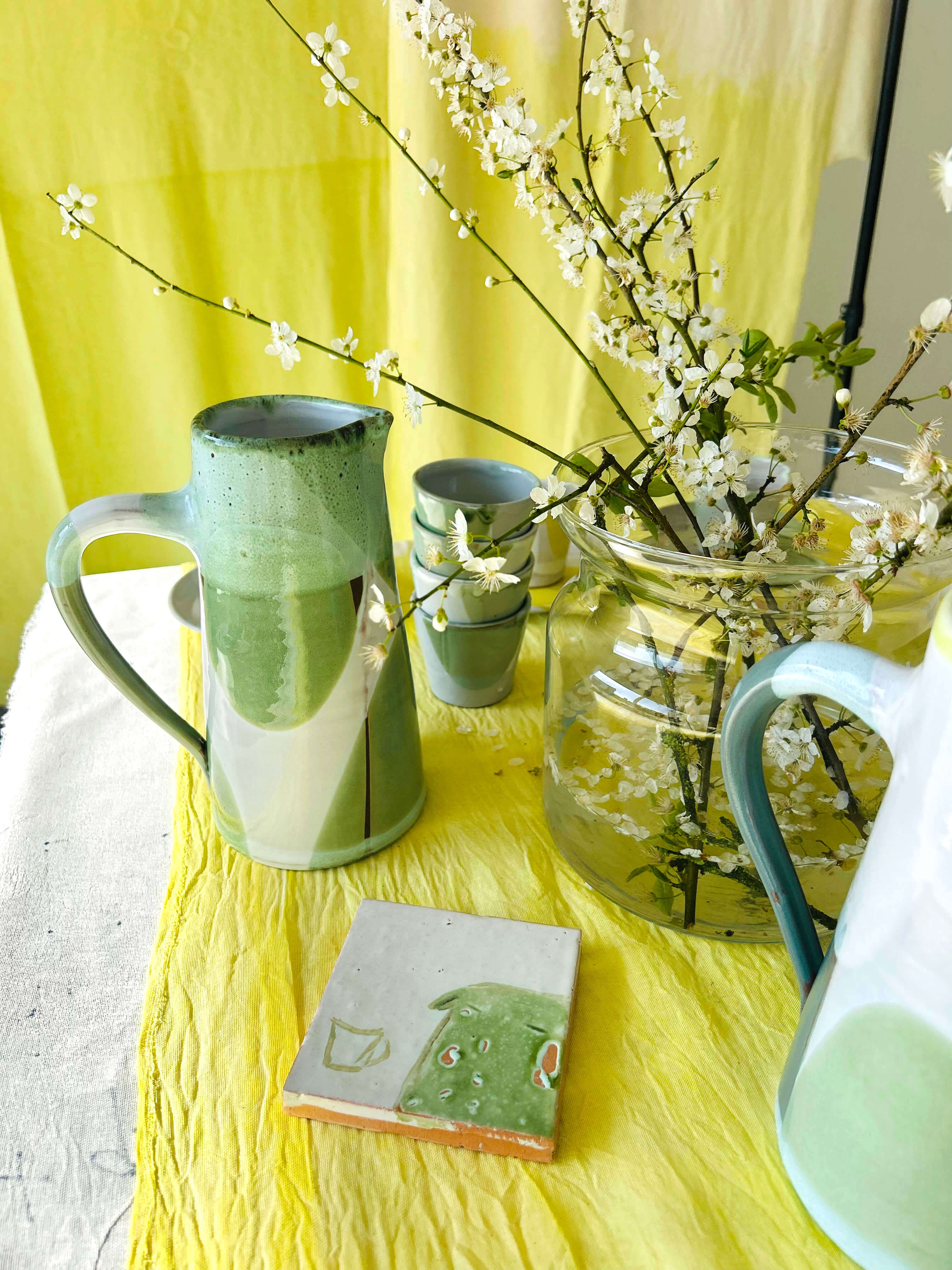 Pichet droit L - vert romarin, crème, blanc