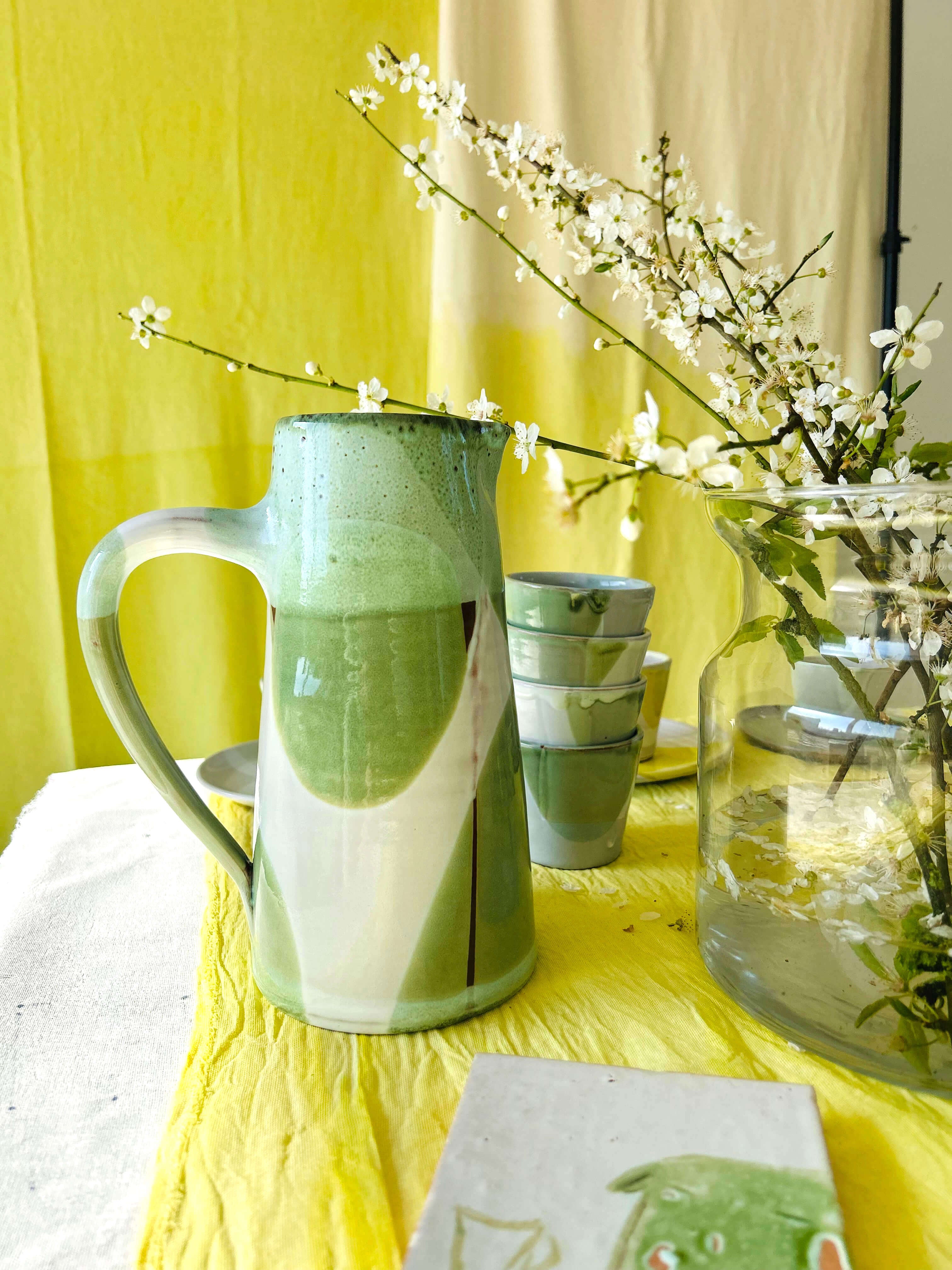 Pichet droit L - vert romarin, crème, blanc