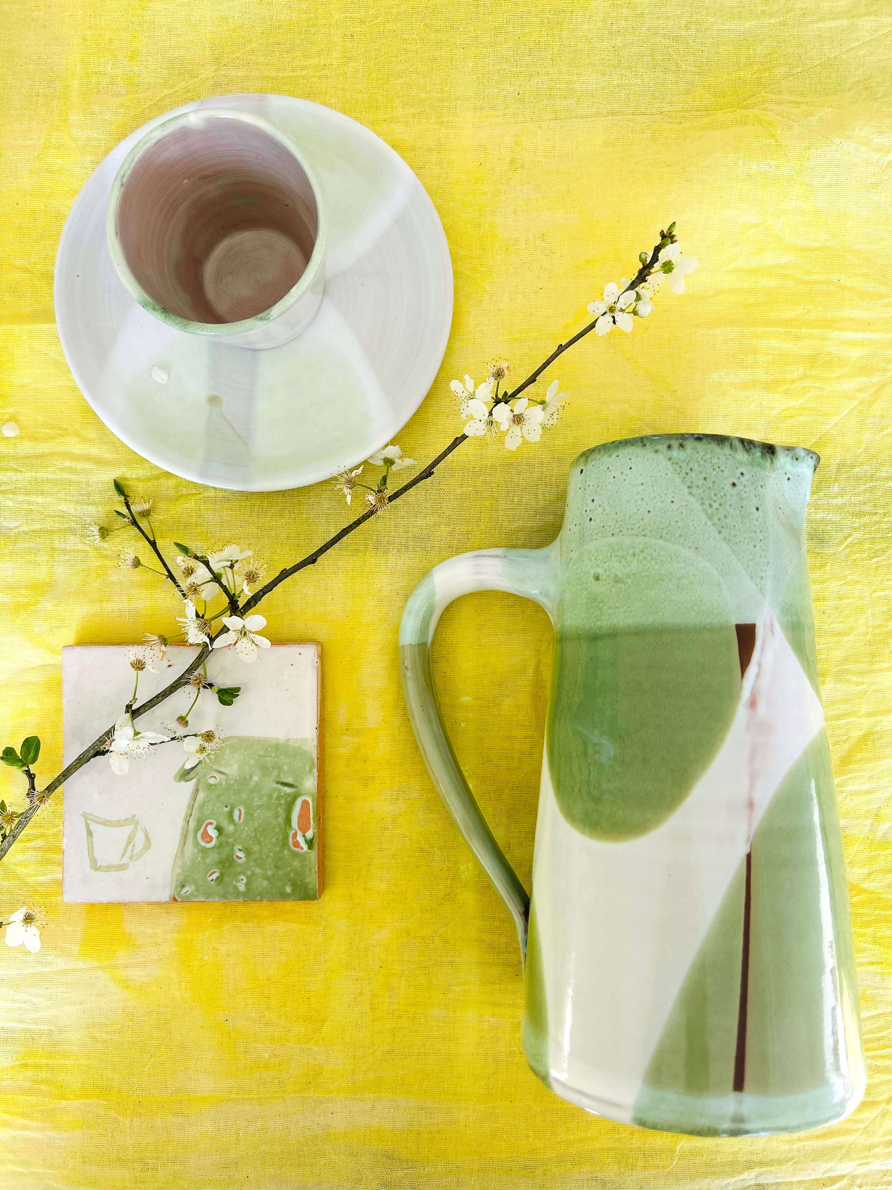 Pichet droit L - vert romarin, crème, blanc
