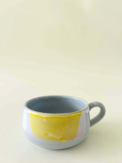 Grande tasse plate - blanc, gris, jaune