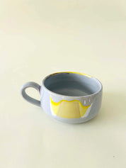 Grande tasse plate - blanc, gris, jaune
